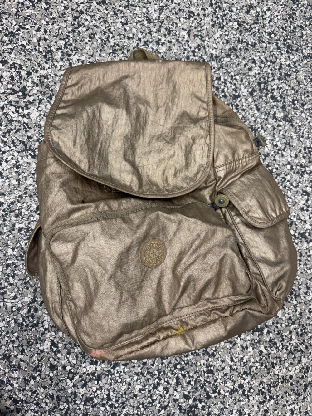 Kipling Metallic Bronze Nylon Backpack with Front Pocket